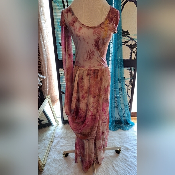 Rachael Roy Multi Layer Floral Floor length Dress. Tie Die Design Cut out back. - Picture 6 of 15